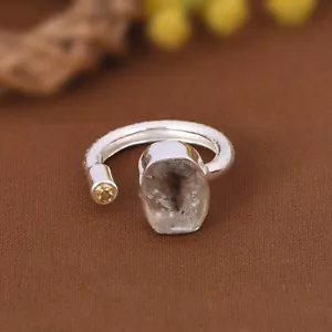 Dual Stone Adjustable Silver Dome Ring With Herkimer Diamond & Citrine For Gift - Picture 1 of 12