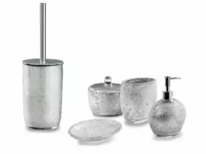 CIPI Set ARGENT da 5 pezzi da appoggio in resina e argento in foglia per bagno - Foto 1 di 1