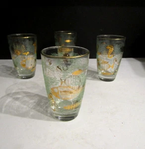 1950's Libbey Marine Life Tumblers Glasses w Green Texture & Gold Seahorses - Picture 1 of 4