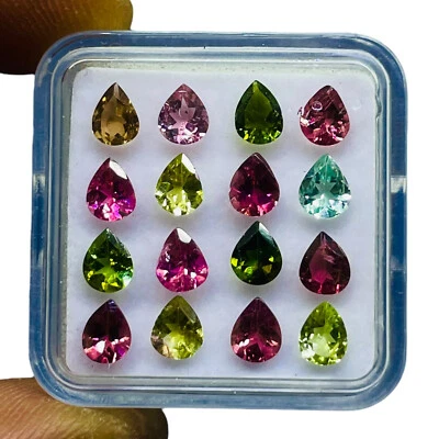 16 Pc Natural Tourmaline 5x4mm Pear Cut Multi Color Loose Gemstones Lot 4.83 Cts - Image 1 of 4