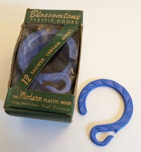 Vtg set of 12 NOS Shower Curtain Hooks Blossom Manufacturing Co New York BLUE - Picture 1 of 6