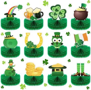 12 Pieces St. Patrick's Day Honeycomb Centerpieces Saint Paddy's Day Green 3D Ta - Picture 1 of 7