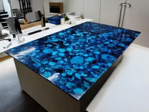 36"x60" Blue Agate Stone Countertop Dining Table Handmade Furniture Gemstone Dec - Picture 1 of 6