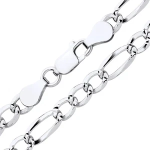 Sterling Silver 925 5mm Diamond Cut Figaro Chain 16 18 20 22 24 26 30" - Picture 1 of 6