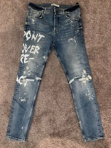 Men’s Zara Jeans S 32 Distressed Skinny Fit Fly Button Denim Pants - Picture 1 of 7