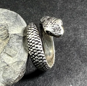 R1149 Handmade size 6.75 Tibetan Silver Unisex Boho Band Snake Finger Ring Nepal - Picture 1 of 7