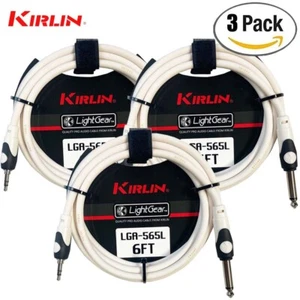 3-PACK Kirlin 1/4" Mono To 3.5mm TRS Plug White Patch Cable LGA-565L-06/WH - Picture 1 of 1