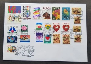 [SJ] USA US Love 1997 Valentines Roses Flower Angel Dog Swan Parrot Bird (FDC) - Picture 1 of 5