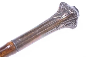 ✅ ANTIQUE BROKEN UMBRELLA CANE WALKING STICK SILVER HANDLE SHAFT 88CM 34.6” - Picture 1 of 11