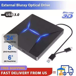 External Bluray Drive USB 3.0 Blu-ray Reader 3D DVD/CD Burner for PC Laptop - Picture 1 of 8