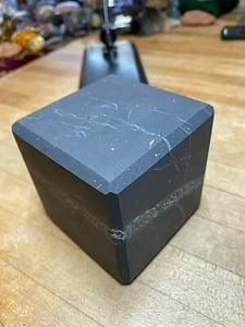 Shungite Mineral Gemstone Matt Finish Large Cube With Beveled Edges Specimen 558 - Bild 1 von 8