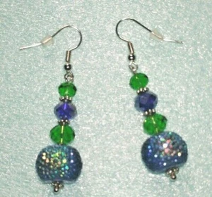 KRISTALL GLITZER BLAU GRÜN OHRRINGE SEATTLE SEAHAWKS NFL SUPERBOWL TEAM SCHMUCK  - Bild 1 von 2