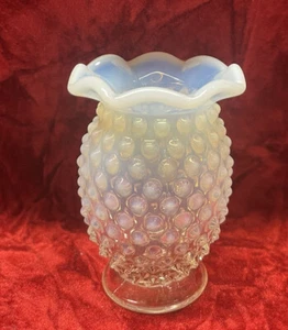 Vtg Fenton Moonstone Opalescent hobnail 3.5” Ruffled Top bud vase Toothpick Hold - Picture 1 of 4