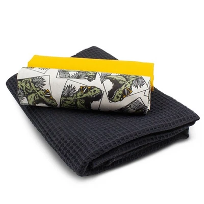 STOFFKARIBIK Set 1x Waffelstoff + 2x Baumwollstoff je 0,5m x 1,5m Stoffpaket Dino Set 90