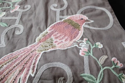 Pier 1 One Imports Beaded Embroidery Table Runner 70x16 In Tassels Birds Floral - Image 1 of 4