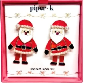 Piper K Santa Faux Pearl Dangle Drop Christmas Earrings Nickel Free New in Box - Picture 1 of 1