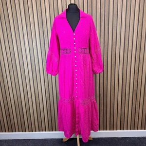 Foreva Young Prairie Dress Pink Med Large Midi Maxi Long Sleeve Broaderie - New - Picture 1 of 15
