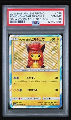 Pokemon Card Poncho Wearing Pikachu Alolan Vulpix 038/SM-P SM Promo PSA 10 - Image 1 of 2