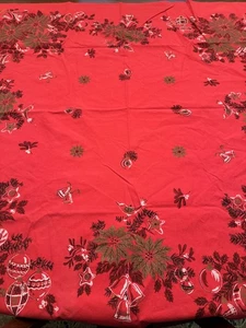 Vintage Baumwolle Weihnachten Tischdecke Rot Weihnachtsstern & Ornamente Bordüre 46" Quadrat - Bild 1 von 12