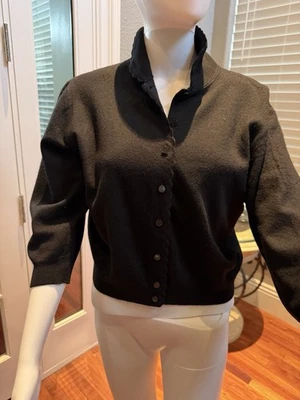 Vintage 50s/60s Knit 3/4 Sleeve Black Cardigan Sweater Size Medium - Image 1 of 4