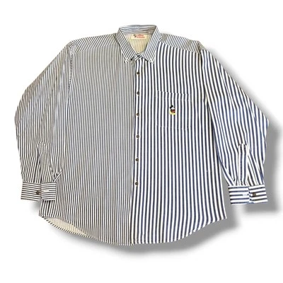 Camisa con botones de manga larga a rayas azules y blancas grande de moda Disney para hombre Foto 1 de 4