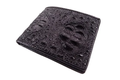 Bifold de couro de crocodilo Hornback genuíno, preto (4 cartões, identificação, 2 slots para notas) - Imagem 1 de 4
