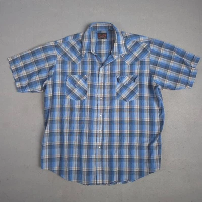 Camisa de manga corta a cuadros Plains Western Wear para hombre azul a presión perla marrón Foto 1 de 4