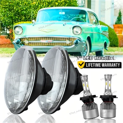 7英寸圆形2*LED车头灯高低光束适用于雪佛兰Bel Air C10 C20 C30卡车 — 第 1/4 张图片