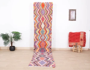 Alfombra de pasillo roja de lana bereber marroquí estilo 2x11 pies alfombras hechas a mano vintage - Imagen 1 de 12