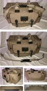 VTG Eddie Bauer Ford Canvas Leather Carry On Duffel Bag W Strap Luggage USA - Picture 1 of 2
