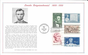 #978 First Day Souvenir Card/5 Lincoln Sesquicentennial Related Stamps w/FDC - Bild 1 von 1