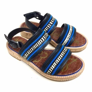 Sam Edelman Black Blue Nala Zipper Striped Slingback Platform Sandals Leather 8M - Picture 1 of 9