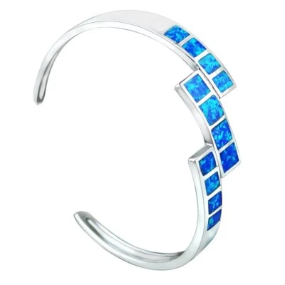 Vikoly Fashion Fine Blue Fire Opal Bangles 925 Sterling Sliver Jewelry For Women - Image 1 of 4