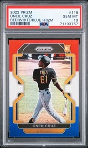 2022 Prizm Oneil Cruz Red/White/Blue Prizm #118 Rookie RC PSA 10 GEM MT Pirates - Picture 1 of 3