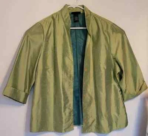 GORGEOUS VENEZIA LANE BRYANT SILKY Green Lined Iridescent Coat Jacket 18/20 - Picture 1 of 4