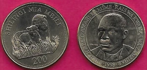 TANZANIA 200 SHILINGI 1998 UNC TIPO 1 AÑO, 2 LEONES MIRANDO A LA IZQUIERDA Y BUSTO DE JEQUE - Imagen 1 de 1