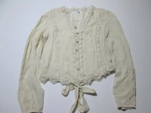Blusa Mine para mujer talla M marfil manga larga cuello en V botones corbata frontal encaje - Imagen 1 de 8