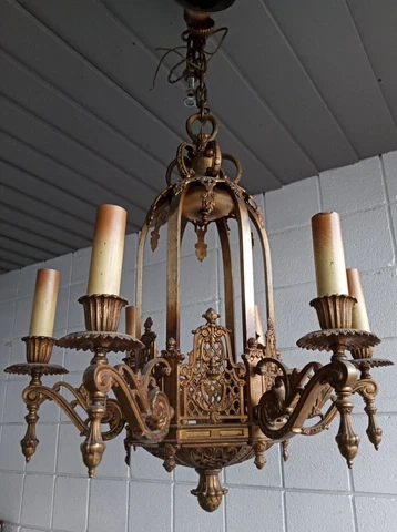Antique Bronze Heavy Gothic 6 light 36" drop 22" dia Heavy Fixture Chandelier Cover