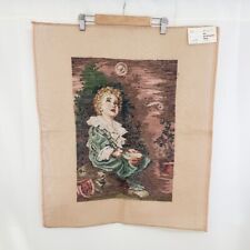 Vintage wool needlepoint tapestry canvas cherub child boy in progress handmade