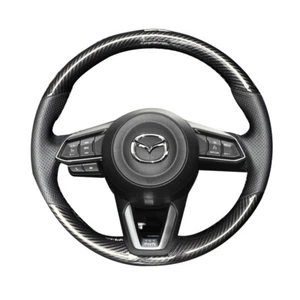 Carbon Fiber&Hole Leather Steering Wheel Hand Sewing Wrap Cover For Mazda 3 CX-3 - Picture 1 of 7