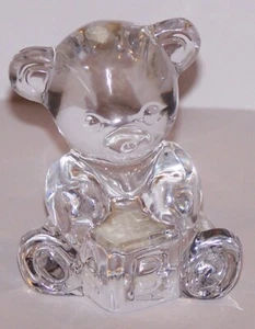DARLING WATERFORD CRYSTAL TEDDY BEAR W/ ALPHABET BLOCK FIGURINE/PAPERWEIGHT - Picture 1 of 8