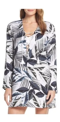 La Blanca 系带海滩度假村覆盖 M 码热带叶灰色黑色和绿色 — 第 1/4 张图片