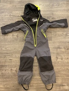 Helly Hansen Kids Rain Hooded Playsuit Suit One black Grey Toddler Size 4 USA - Picture 1 of 8