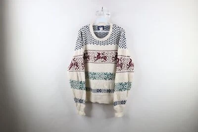 Vintage 90s Woolrich Mens Large Distressed Reindeer Fair Isle Knit Sweater USA - Image 1 of 4
