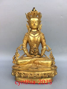 12,5 Zoll chinesische alte antike Tibet Buddhismus reines Kupfer Langlebigkeit Buddha Statue - Bild 1 von 9
