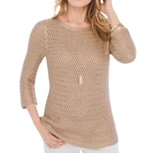 Maglione Chicos 2 oro rosa metallizzato maglia donna L old money elegante tunica estiva - Foto 1 di 12