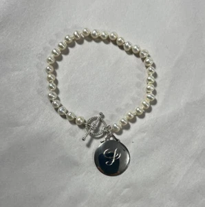 VINTAGE SILBER 925 PERLEN 8 ZOLL ARMBAND MIT "P" HÄNGEETIKETT - Bild 1 von 7