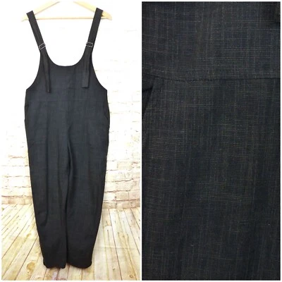 Lush Jumpsuit Womens L Black Textured Rayon Romper Overalls Grunge 90s Preppy - Image 1 of 4