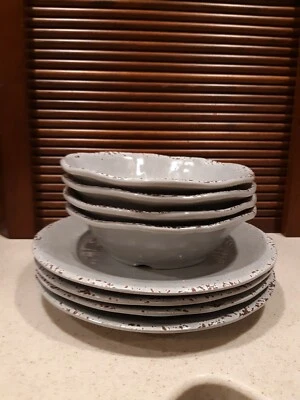 4 cuencos y platos Tommy Bahama/The Molino gris melamina craquelada Foto 1 de 4