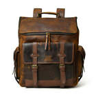 handmade leather brown large laptop travel backpack for men and women.